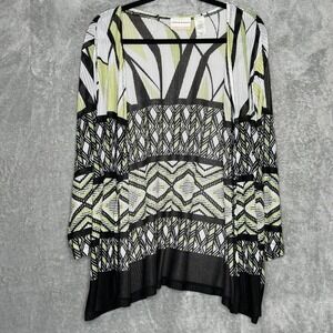 Alfred Dunner 3X Sweater Cardigan Green Geometric Open 3/4 Sleeve Knit Stretch